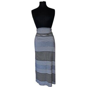 Merona Midi A-Line Stretch Skirt Black/White Stripes Rayon Blend Women's Size S